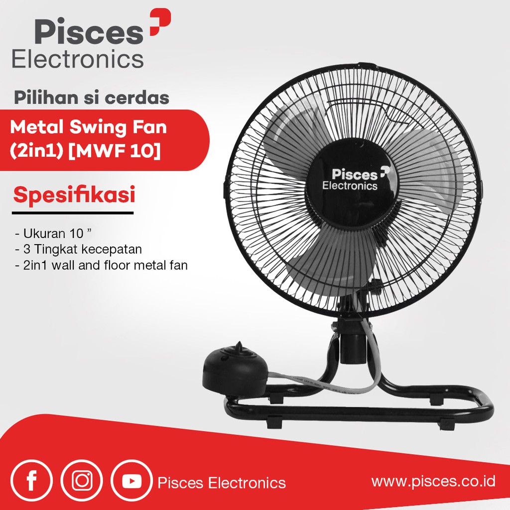 KIPAS ANGIN BESI MEJA &amp; DINDING PISCES MWF 10 FULL BESSI DUO FUNGSI ORIGINAL