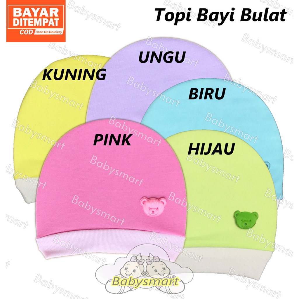 Babysmart - Topi Bayi / Anak model BULAT POLOS WARNA