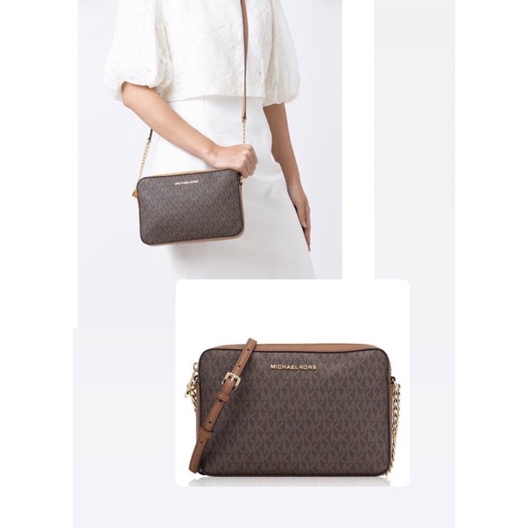 tas michael kors MK jetset signature brown original authentic crossbody