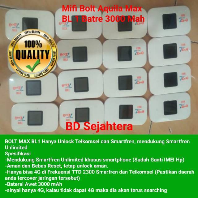 Mifi WiFi Bolt BL 1 Aquila Max Unlock Smartfren dan Telkomsel. BISA UNLIMITED (Sudah 4G) PROMOO