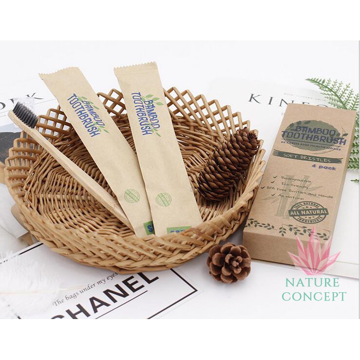 Bamboo Toothbrush Sikat Gigi Bambu Ekonomis - Harga per 1 box isi 4 pc