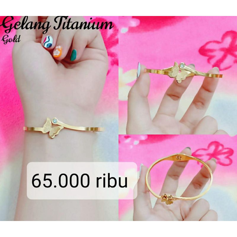 gelang titanium asli warna mas