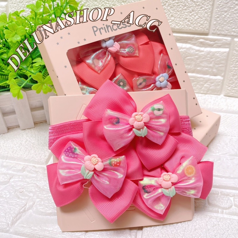 DELUNASHOP_ACC BANDANA BAYI KOREA ANAK PEREMPUAN MOTIF BULAT PITA 3in1 HEADBAND BANDO FASHION IMUT FREE BOX BANDANA BABY KADO SOUVENIR