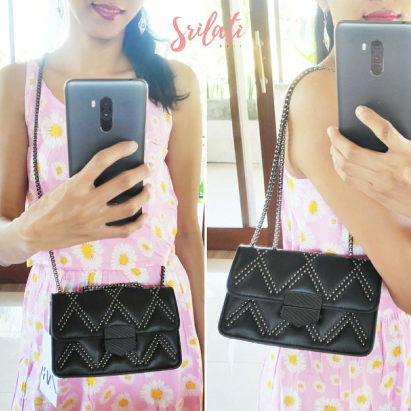 ZB012 Tas ZARA Mini Quilted Studded Convertible Chain Shoulder Bag Free Paperbag