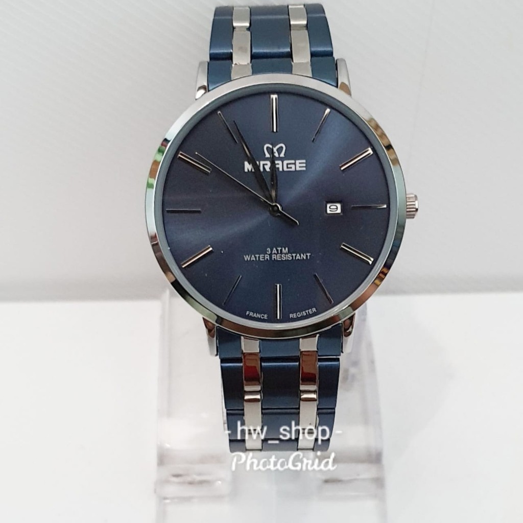 Jam Tangan Pria Mirage 8734 Biru List Silver Original