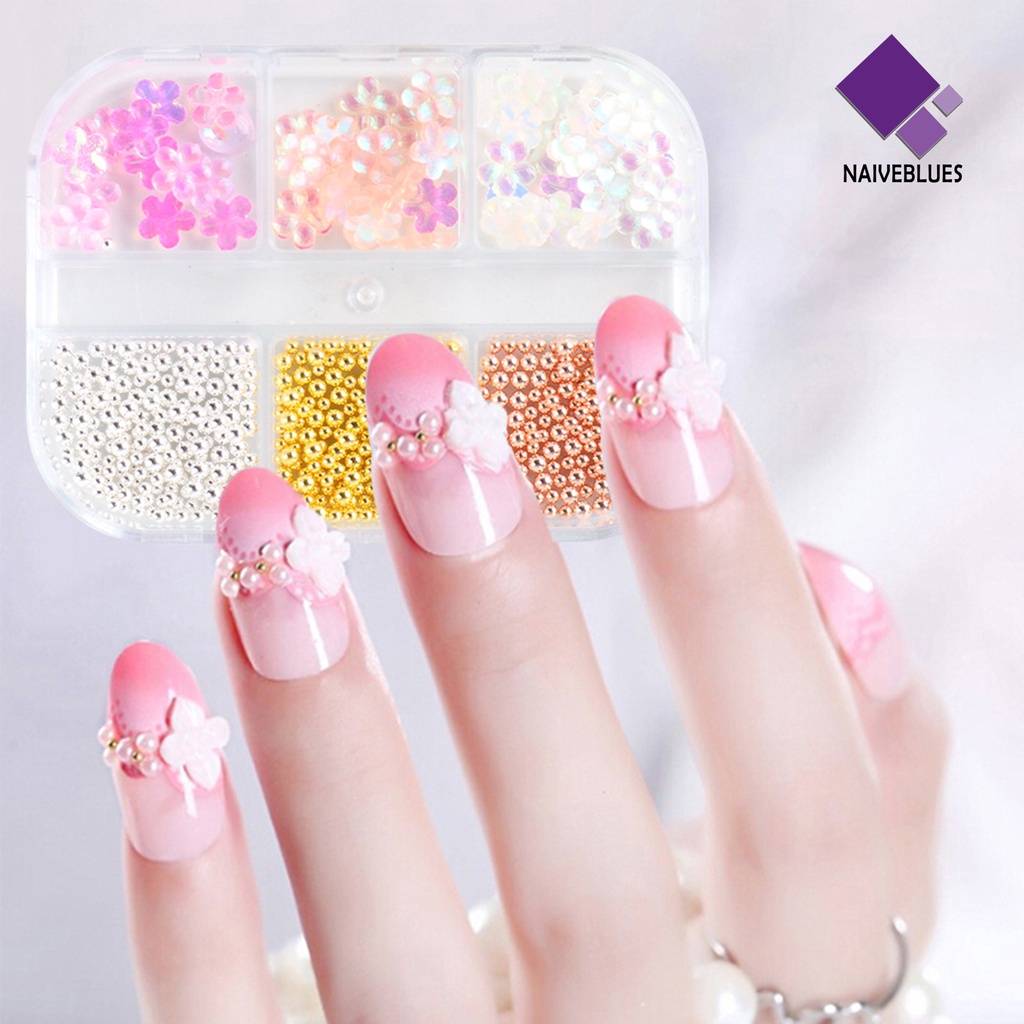 Naiveblue &gt; 6 Sekat / Kotak Bunga Kecil Ringan Dengan Bola Baja Untuk Dekorasi Nail Art Wanita