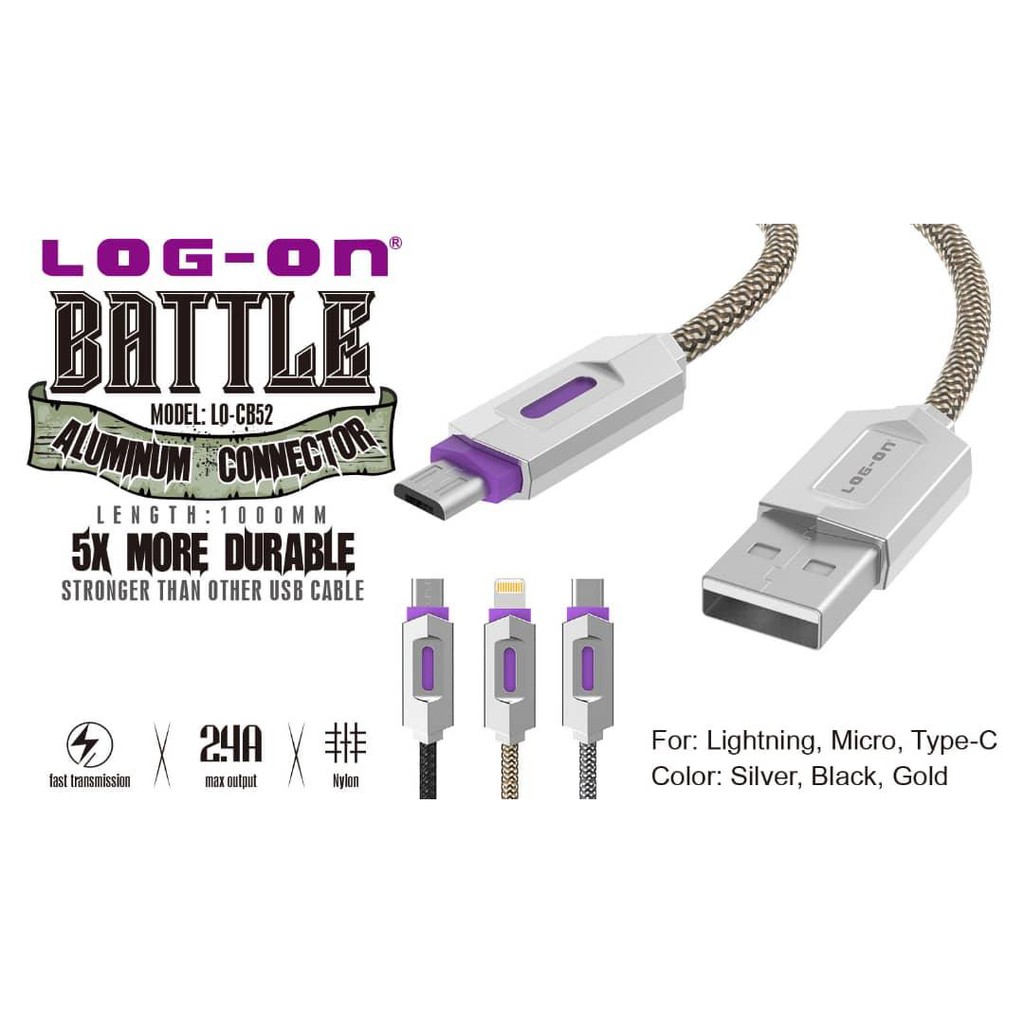 KABEL DATA LOG-ON LOGON BATTLE ALUMINIUM for Type C 2.4A LO- CB52