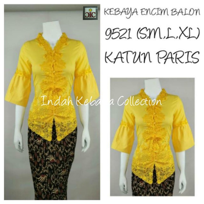 WBS 8942 Indah Kebaya Modern Encim Kutubaru Bali Murah Batik Bordir Brokat - Kuning, S ORIGINAL
