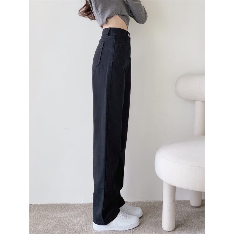 Hitam Celana Panjang High Waist Korean Straight Jeans Kulot Jeans Wanita Kekinian