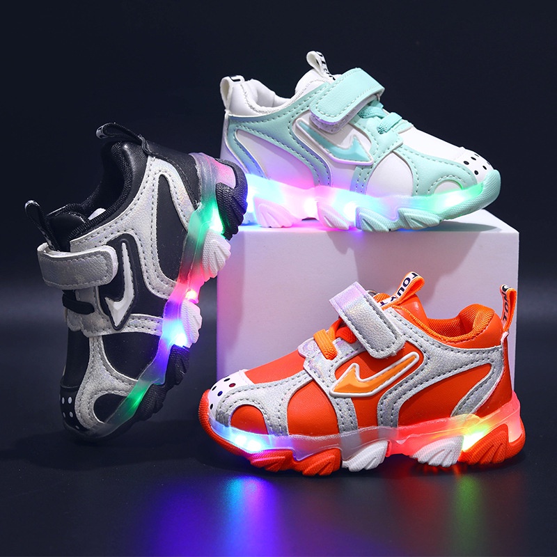 B57 NEW Sepatu kets LED anak dua warna kualitas premium