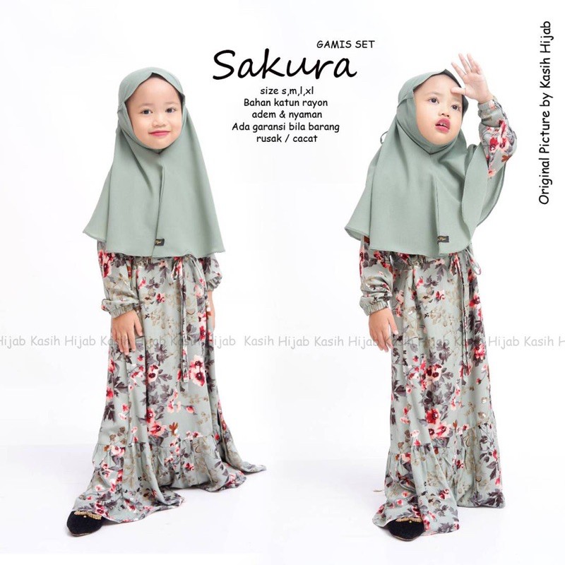 Gamis anak murah/Gamis anak katun rayon/Gamis anak ruffle sakura by kasihhijab(gamis saja)