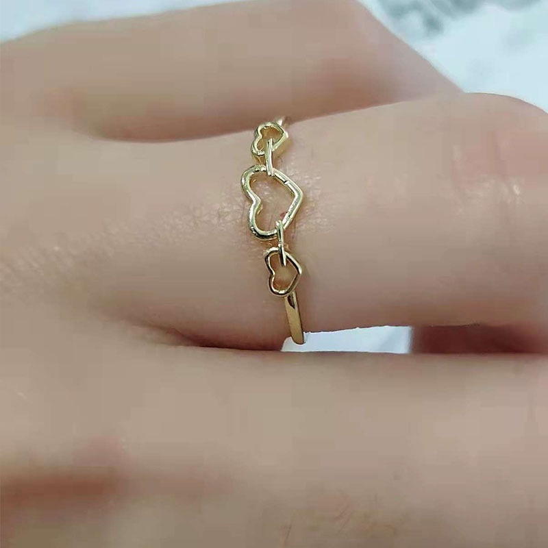 Cincin Bentuk Hati Geometris Lapis Emas Gaya Korea Untuk Wanita