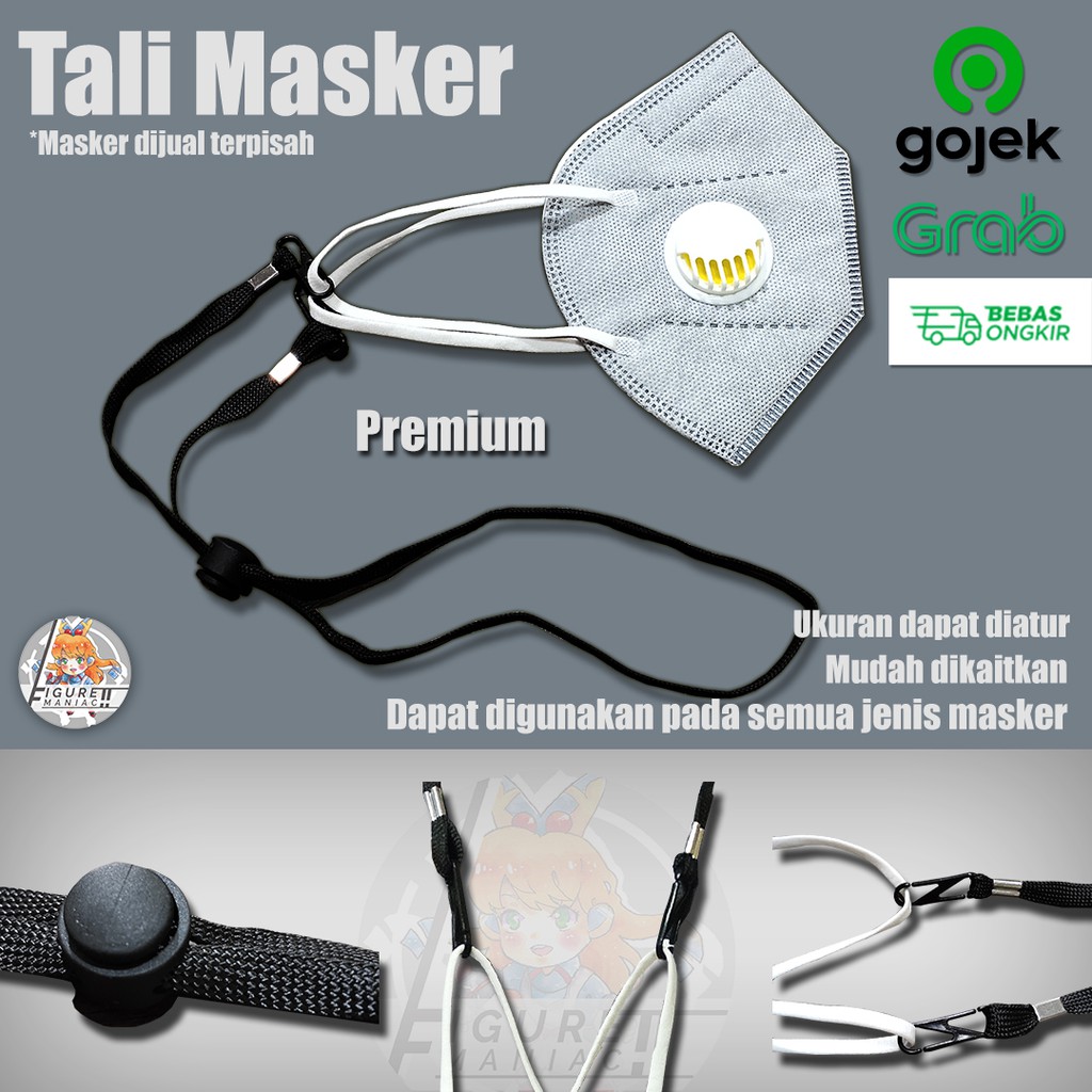 Tali Masker Kalung Premium Pria Wanita Hitam Murah praktis Pengait Masker