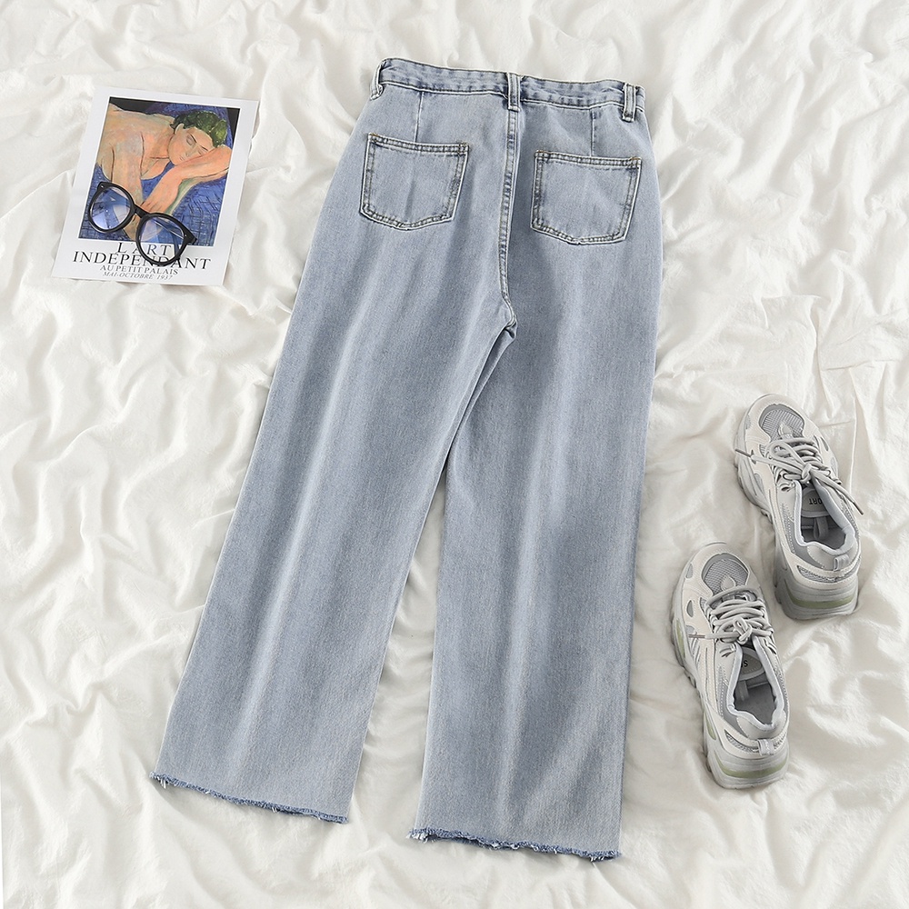 Jeans High Waist Straight Loose Korean Style Dengan Warna Biru~muda Celana Wanita( Rawis)