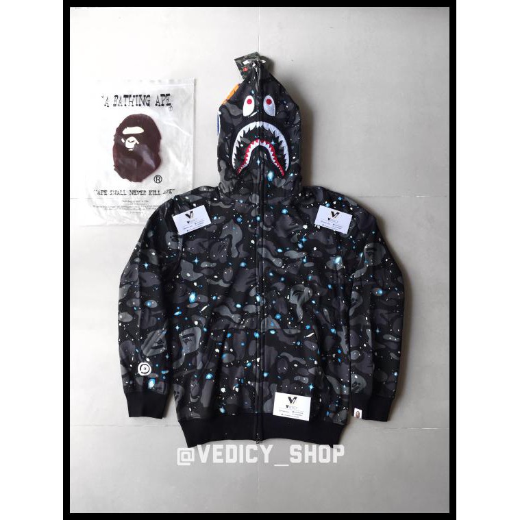 GRATIS ONGKIR HOODIE BAPE SHARK SPACE GALAXY FULL ZIP GLOW IN THE DARK