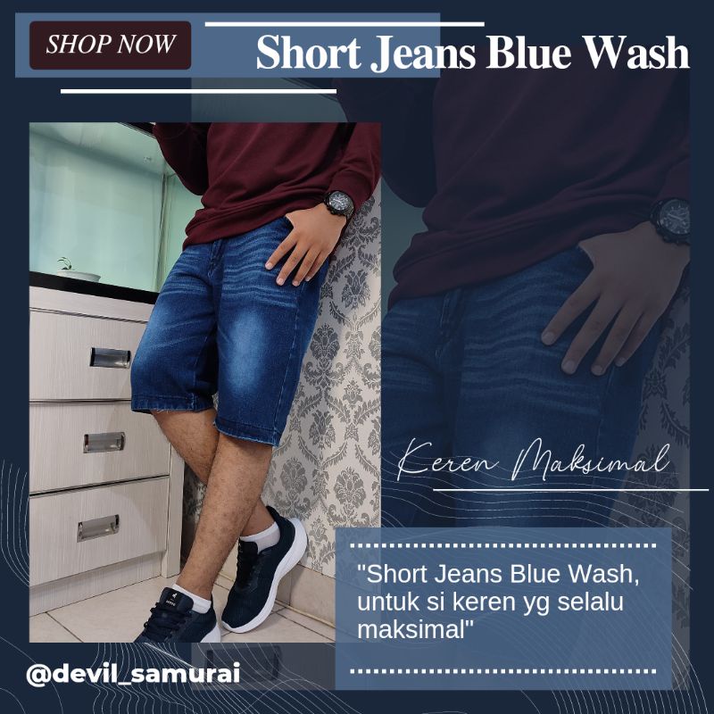 Short Jeans Blue Wash Devil Samurai Jeans