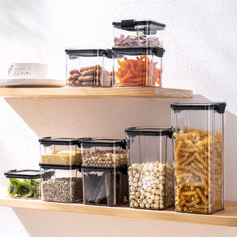 Toples Kotak Snack Akrilik Kedap Udara Penyimpanan Bening Cereal Kontainer Makanan Food Storage Acrylic Jar Container