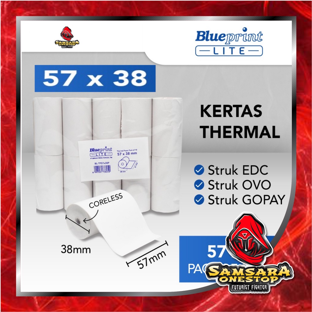 

KERTAS THERMAL STRUK BLUEPRINT 57x38 KERTAS STRUK 57 x 38 MM UNTUK PRINTER KASIR