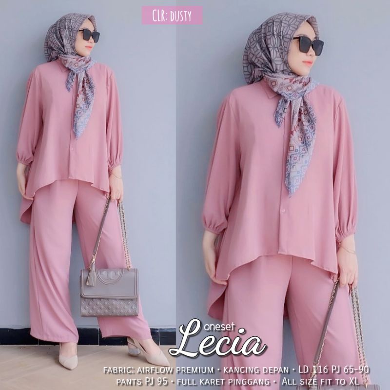 LECIA ONESET SETCEL CRINKLE CRINGKEL IMPORT ONE SET LECIA AIRFLOW PREMIUM PLAIN LD 100CM KEMEJA SET WANITA KOREA