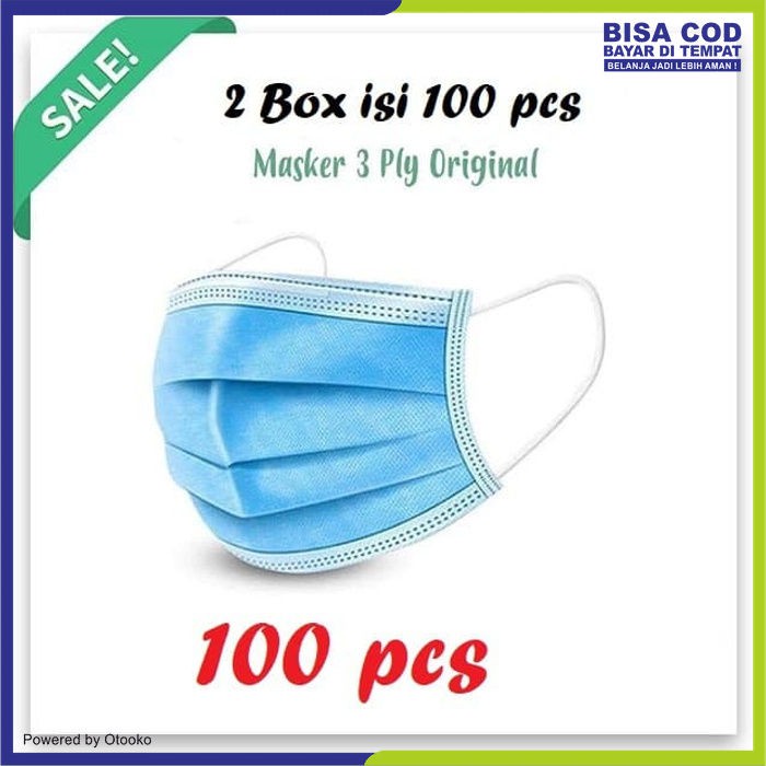 Masker 3 Ply 3Ply isi 2 Box isi100 Pcs Earloop 3 lapis Face Mask