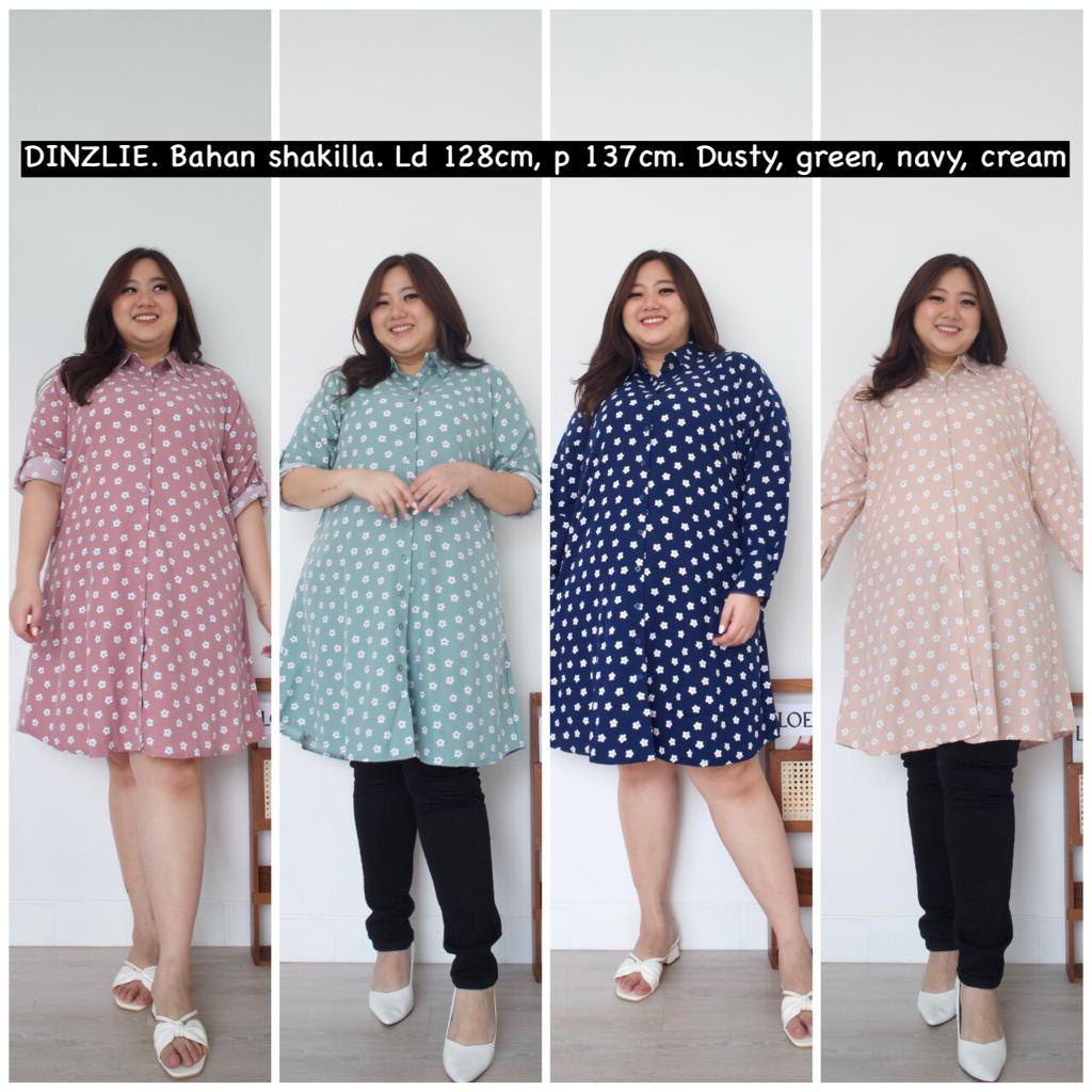READY KEMEJA PANJANG TUNIK DRESS BAHAN WOLFIS MOTIF BUNGA BAHAN SHAKILLA BIGSIZE JUMBO XXXL