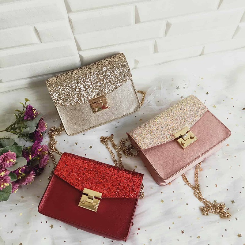 tas selempang import wanita terbaru bahan kulit sintetis payet slingbag tas cewek murah