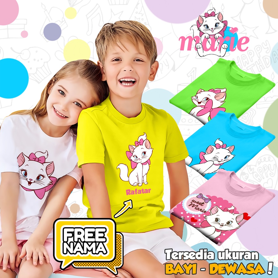 [FREE NAMA!!] Baju Kaos COUPLE  ANAK DAN DEWASA ARISTOCATS / MARIE CAT BANYAK MOTIF