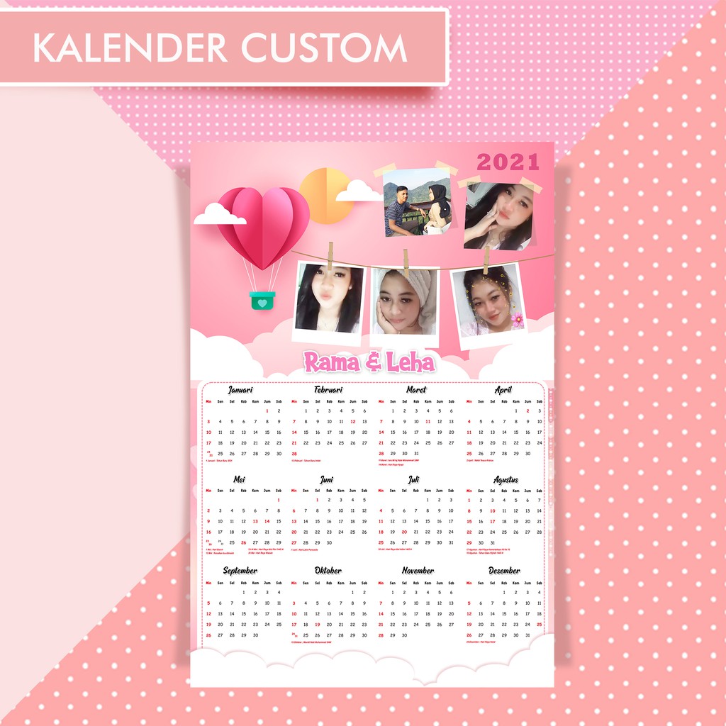 Kalender Kalendar Custom 2021 Pink Love Shopee Indonesia