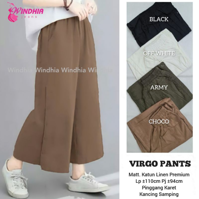 Kulot Mayung Katun Linen Kancing Bawah Amara Pants / Virgo Pants Linen Oversize-Mocca