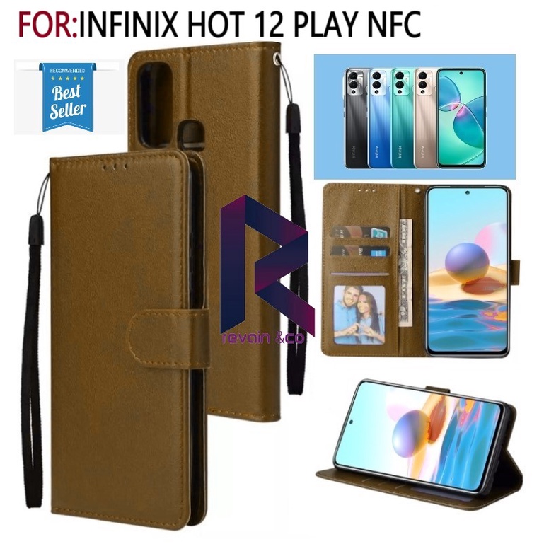 FLIP WALLET NEW INFINIX HOT 12 PLAY NFC LEATHER KULIT PREMIUM SARUNG BUKA TUTUP FLIP CASE NEW INFINIX HOT 12 PLAY NFC