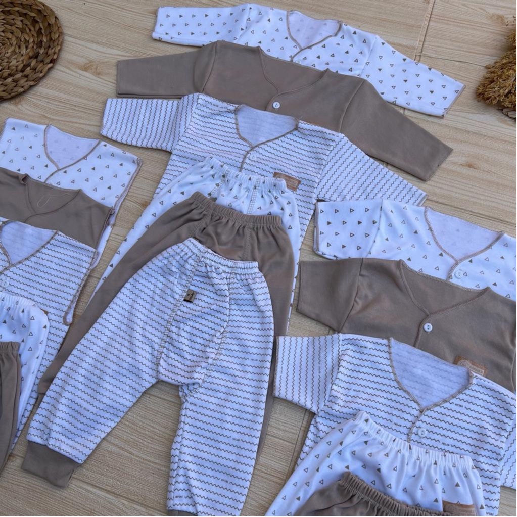 Bahan Katun TC 18 PCS Paket Lahiran Bayi Baru Lahir Serian Cream 0-3 Bulan Almeera Baby and Kids