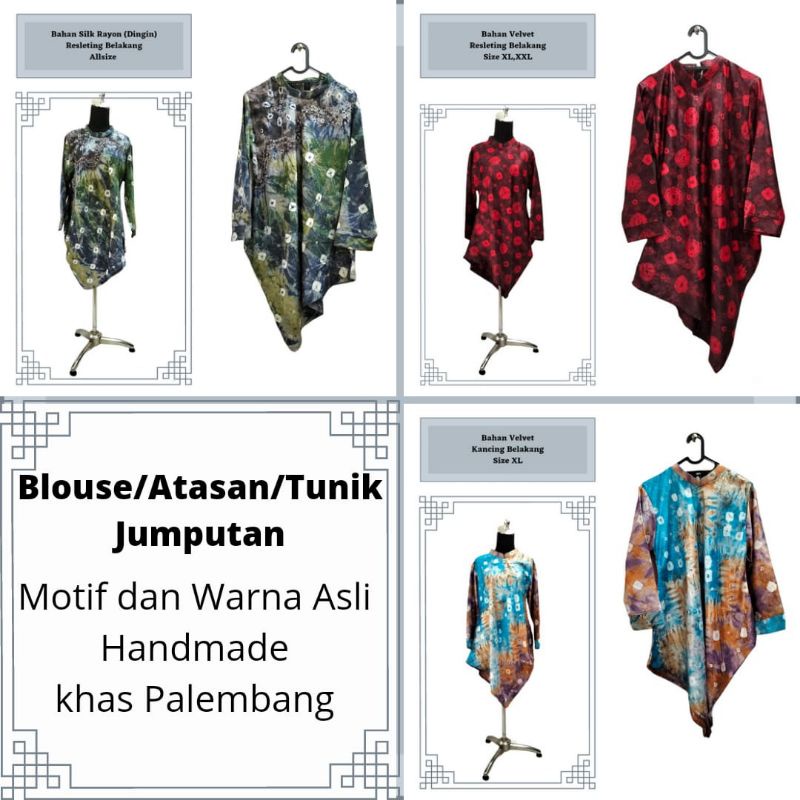 Tunik Jumputan Khas Palembang Blouse Atasan Wanita Dewasa Lengan Panjang Baju Kerja Kantor muslim Ju
