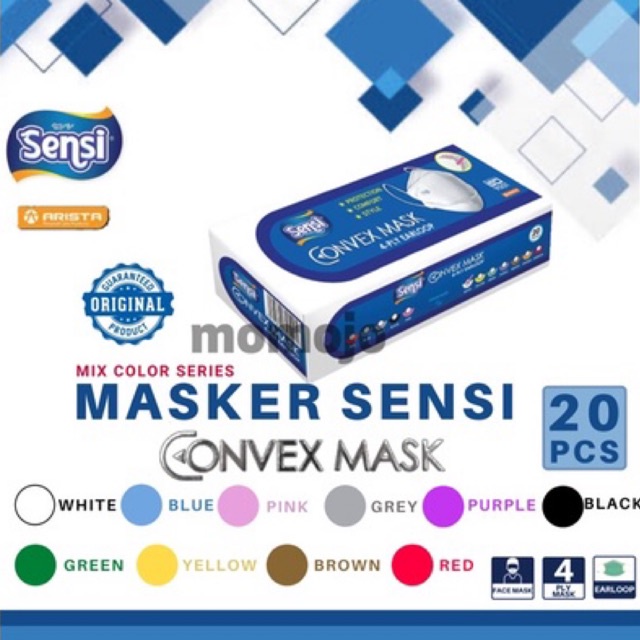 MASKER SENSI CONVEX MASK 4 PLY EARLOOP ISI 20 PCS VARIASI MIX WARNA