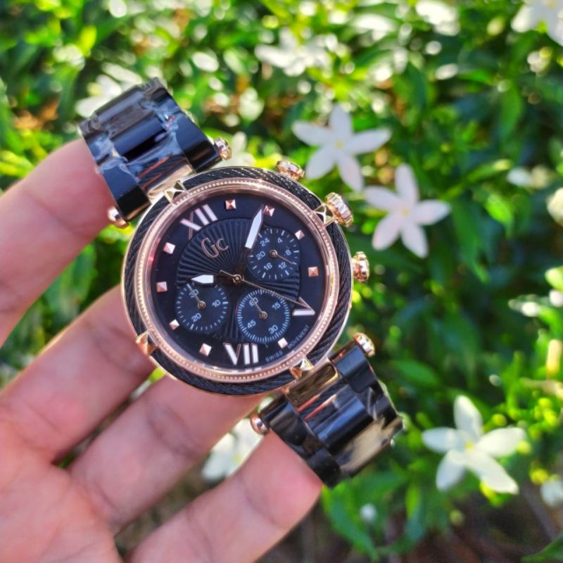 JAM TANGAN PRIA WANITA | RANTAI | KULIT | KARET | MURAH | GC Y16002L1 BOX ORI ALL STEEL - BLACK