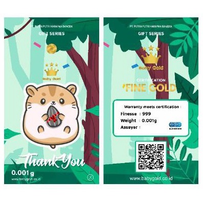 Emas Logam mulia 24 Karat Gift Series Babygold 0.001 0.002 0.005 gram Souvenir Hadiah Wedding Pernikahan Bandung Dealer Emas Mini-BG Thankyou Hamster