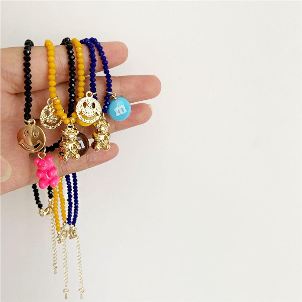 Mxbeauty Bear Klavikula Rantai Gadis Vintage M Bean Boho Kalung Wajah Senyum Gaya Korea Kalung Manik-Manik Wanita Necklace