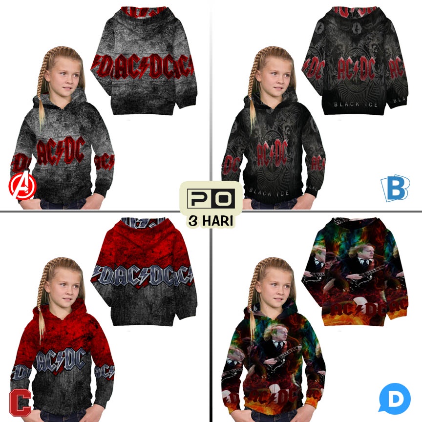 Jaket Hoodie ACDC BAND SKU-7434105931953 AC DC Rock Band Hoodie Anak Bahan Polyester Casual Unisex H