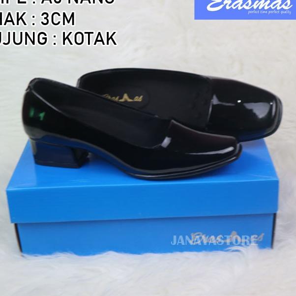 →lj Bayar Di Tempat Sepatu PDH Polwan Kowad A5 Erasmas PNS Hak Kotak 3cm Sepatu Formal Wanita Sepatu