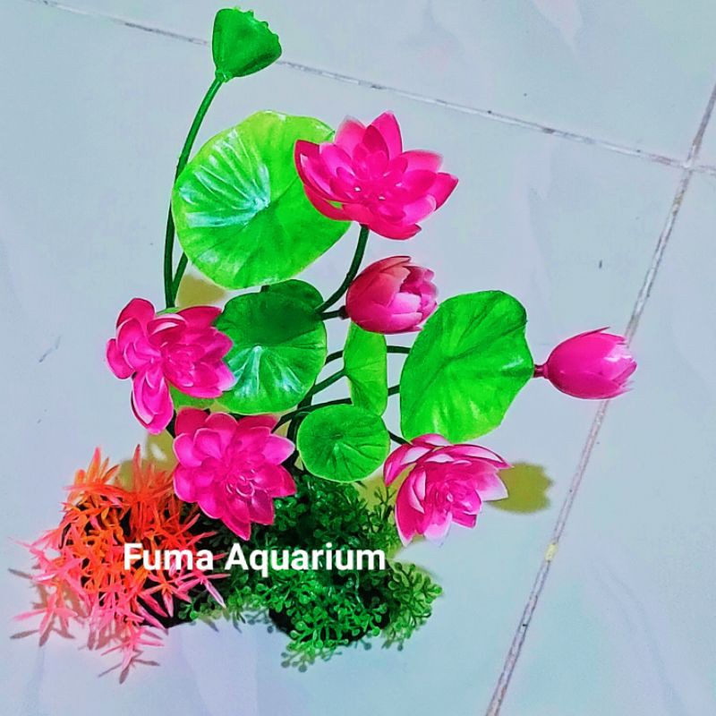 Tanaman Bunga Plastik Import Hiasan Dekorasi Aquarium Aquascape Bunga Teratai