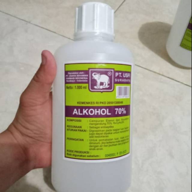 Alkohol  Cair 1 Liter 70% Antiseptik Pelindung Virus mikroba PT. USFI Cap gajah