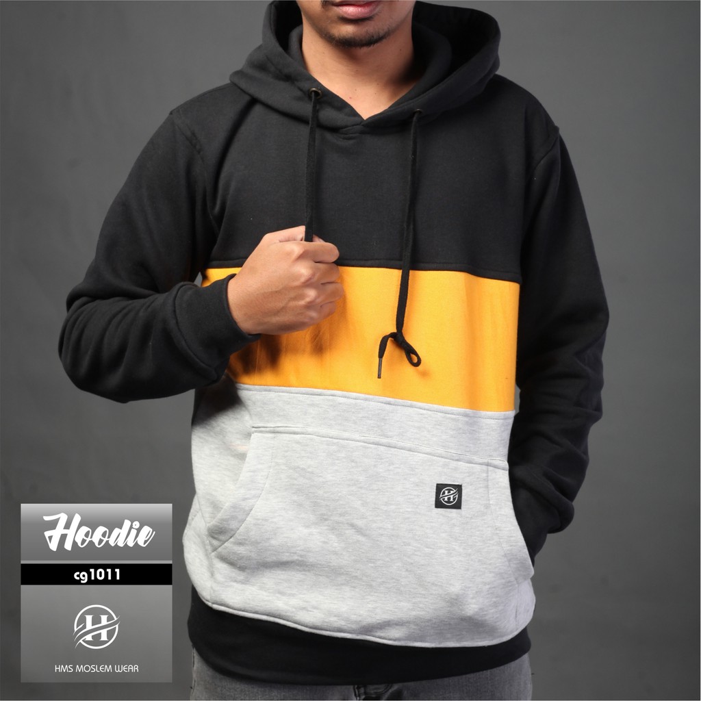 sweater hoodie cewek cowok distro HMS sweatshirt cewek cowok warna hitam kuning abu kode art CG1011