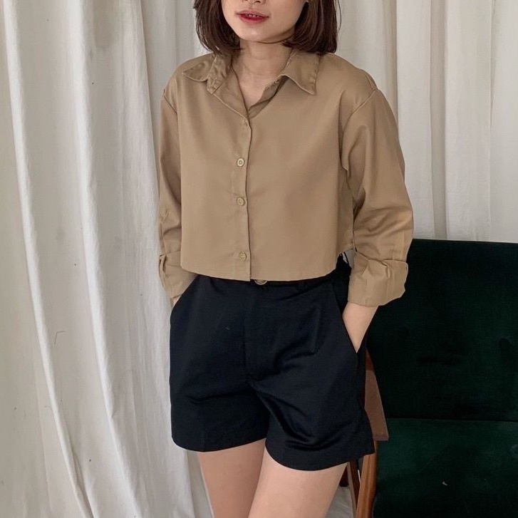 BICCA CROP TOP BLOUSE SHIRT OVERSIZE / KEMEJA WANITA / OUTER / KEMEJA OVERSIZE CROP TOP SHIRT PLAIN BASIC / KEMEJA WANITA CASUAL LENGAN BALON / OUTER CROP LENGAN PANJANG TARTAN / KEMEJA POLOS OVERSIZE CROPTY / PLAIN / CROP SHIRT / CROPTOP POLOS