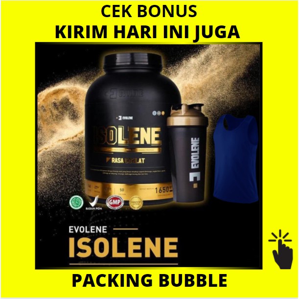 ISOLENE 50 SERVING WHEY ISOLATE BPOM HALAL PROTEIN FITNESS GYM BONUS 1.65 KG EVOLENE EVOWHEY EVOLINE EVOLEN COKLAT / VANILA / STRAWBERRY PRO PROISOLATE SUSU DIET PENURUN BERAT BADAN ISOLANE ISOLEN ISOLIN