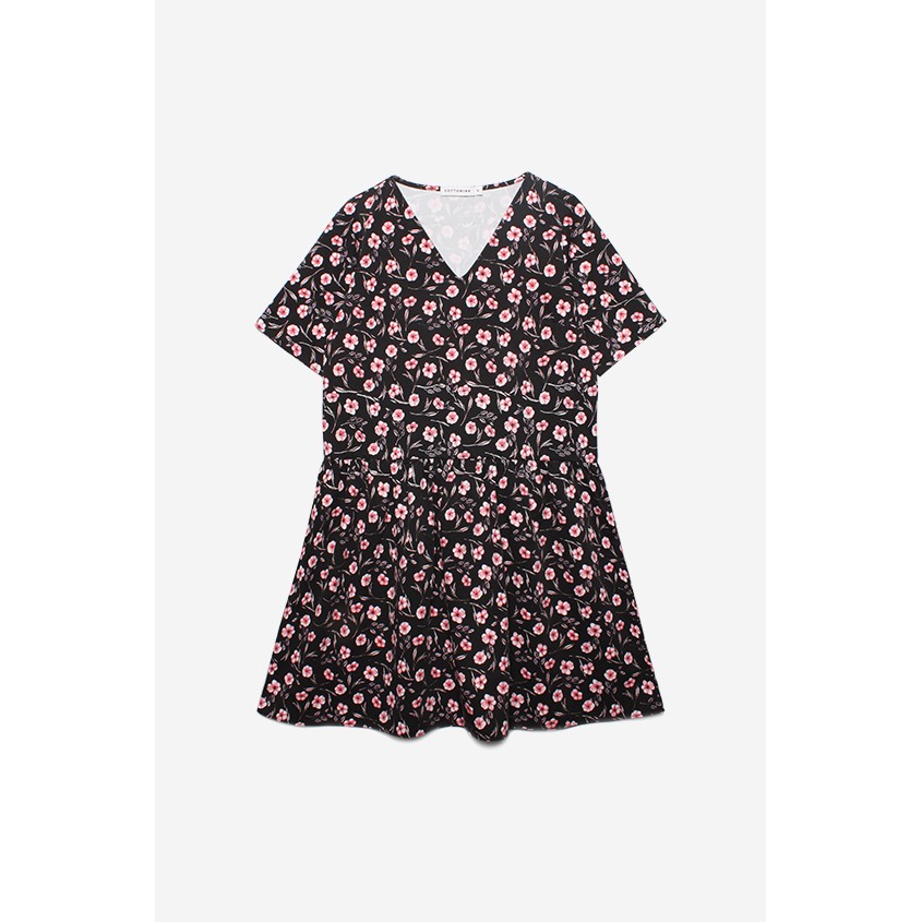 COTTONINK Printed Rainy V-Neck Fit &amp; Flare Dress