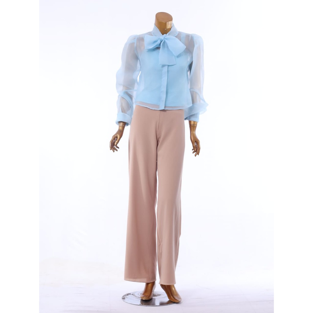 Royal Astana - Blouse Organdi with Ribbon in Blue Sky