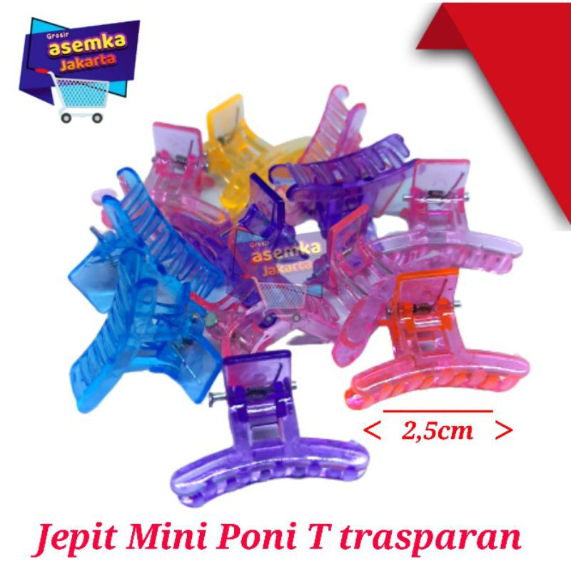 Jepit Rambut Mini Poni Motif T trasparan Grosir 12pcs