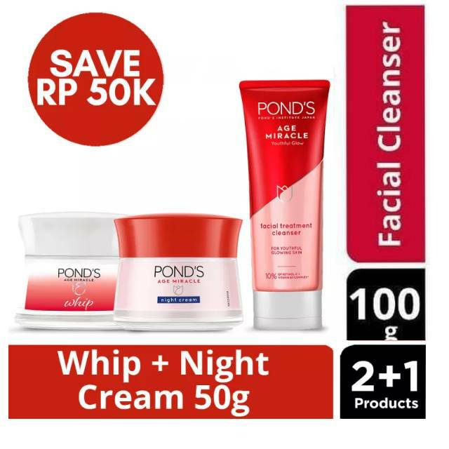 PAKET Ponds Age Miracle Night 50gr / Day Whip Cream 50 gr
