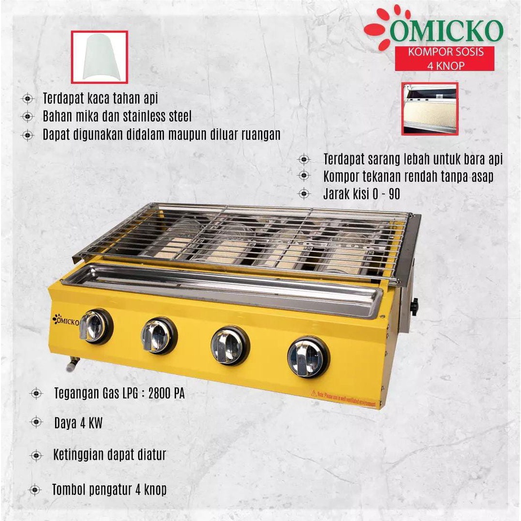 Kompor Sosis Bakar OMICKO Sate Bakar 4 Tungku/BBQ GRILL Paket Regulator Gas Kompor Panggang - Termurah