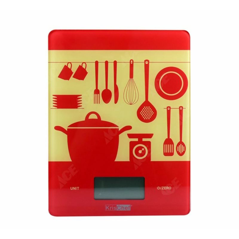 KRISCHEF TIMBANGAN DAPUR MAKANAN DIGITAL 5KG/ACE ELECTRONIC KITCHEN SCALE 5KG RED/ACE TIMBANGAN KUE