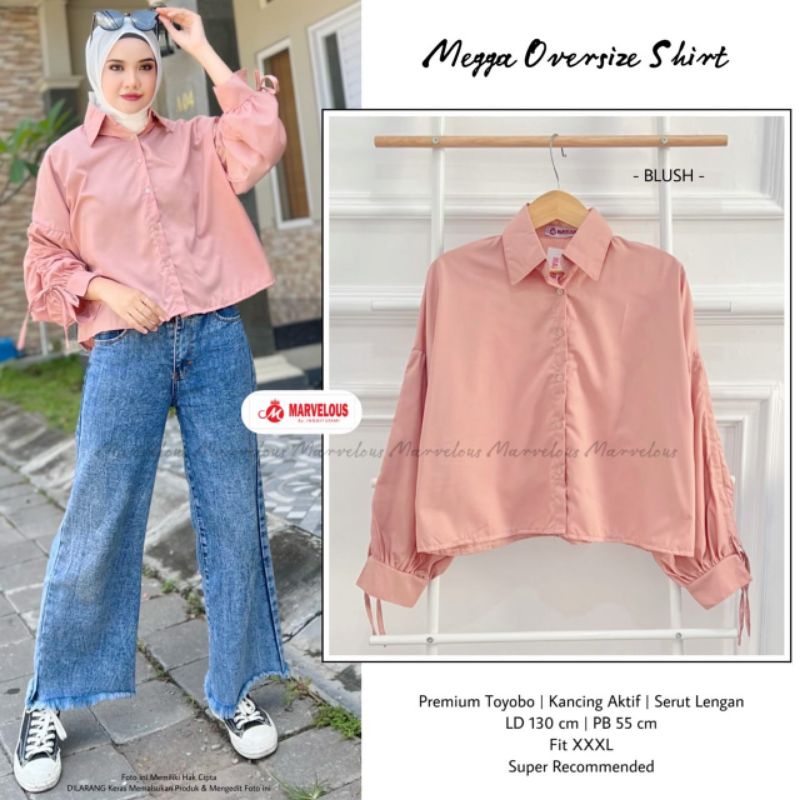 MEGGA OVERSIZE SHIRT BY MARVELOUS / BLOUSE WANITA MUSLIMAH / Oversize jumbo polos LD130